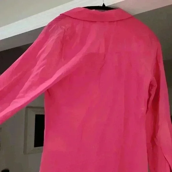 Pink LILLY PULITZER Silk Collared Split Neck Blouse - Picture 4 of 8